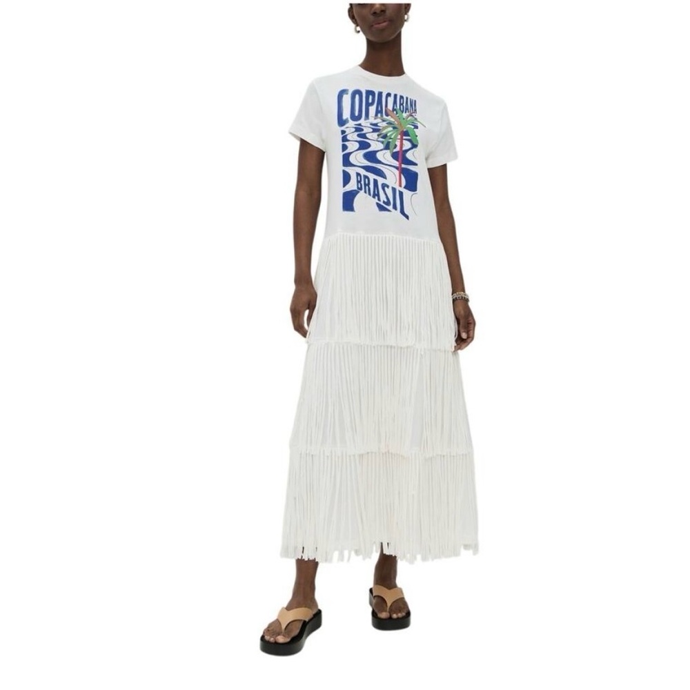 FARM Rio White Fringe Tiered Maxi Skirt